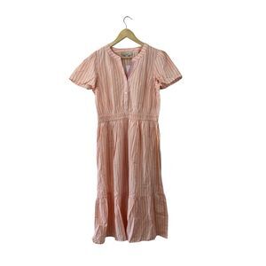 Loft NWT Large Midi Summer Sun Dress Short Sleeve Cotton Blend Striped Womens